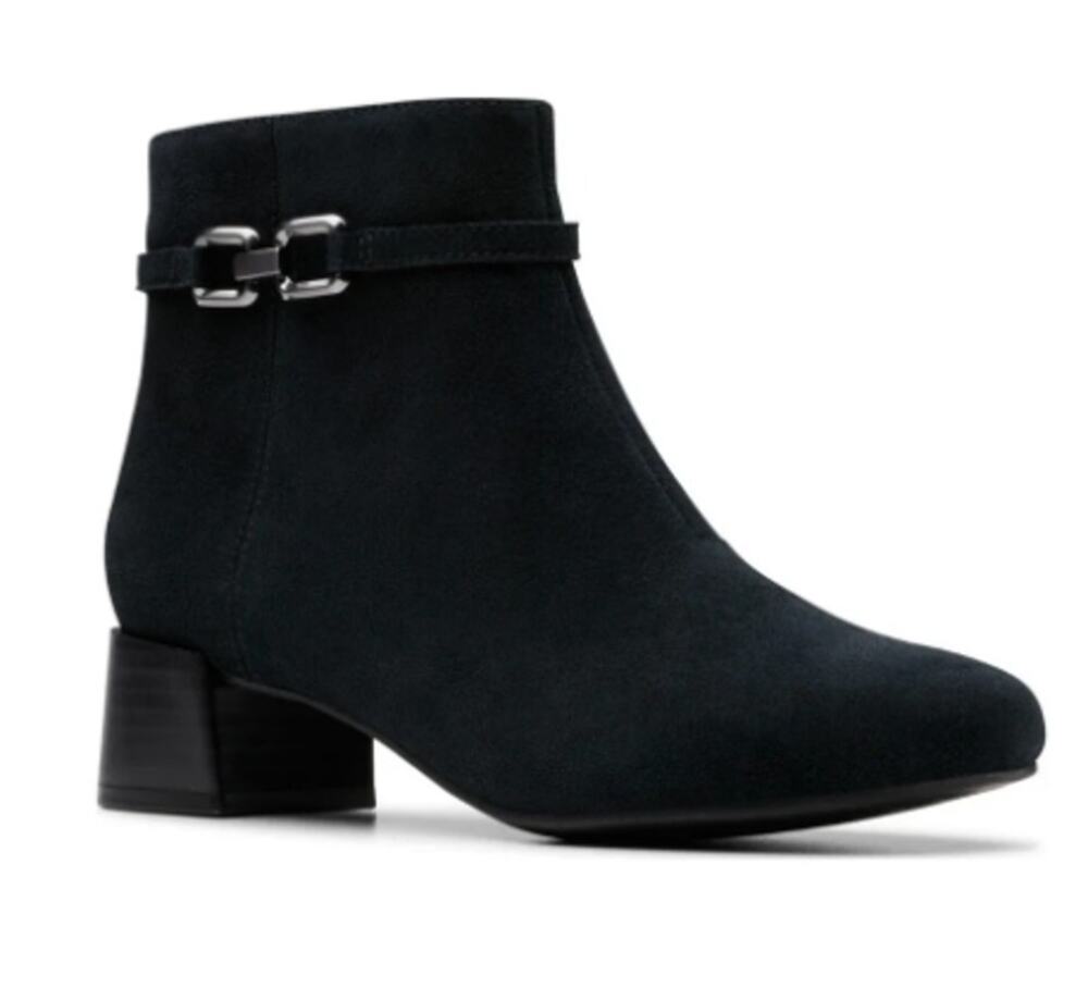 Clarks Boots Womens Size 8.5M Black Suede Iridessa Air Ankle Zip Booties
